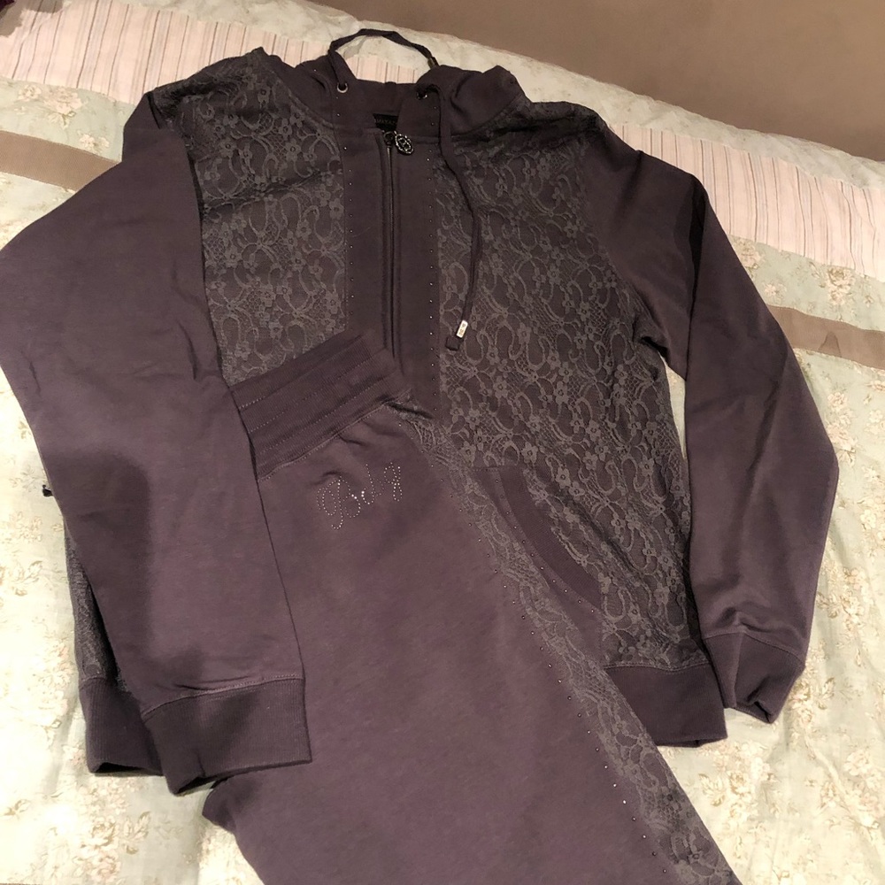 BCBG Dark Grey Lace Sweatsuit